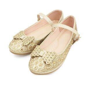 Sparkling Gold Girls Shoes with Bow Size 13 (Girls)